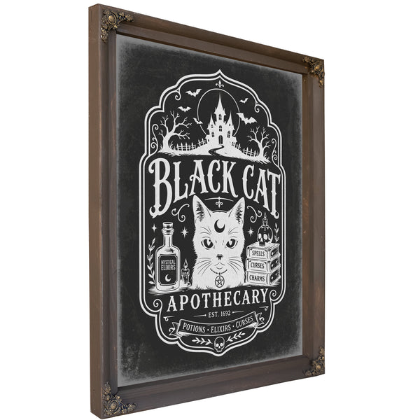 Black Cat Sign Halloween wall art, Bourbon frame