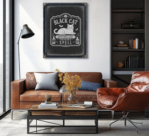Lucky Black Cat Sign Halloween wall art in a styled room