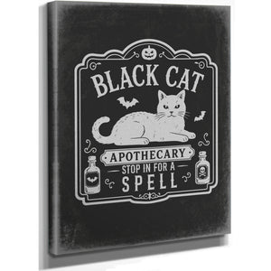 Lucky Black Cat Sign Halloween wall art, stretched canvas