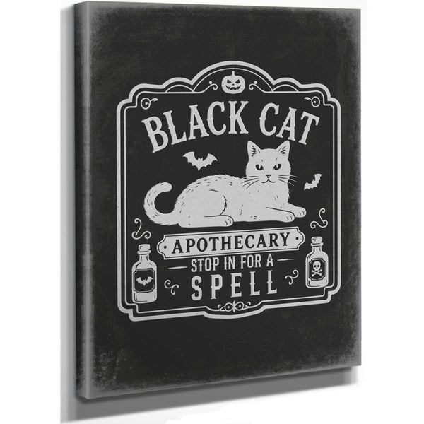 Lucky Black Cat Sign Halloween wall art, stretched canvas