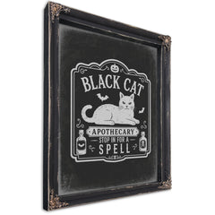 Lucky Black Cat Sign Halloween wall art, Ebony frame