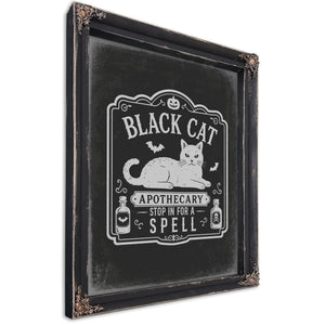 Lucky Black Cat Sign Halloween wall art, Ebony frame