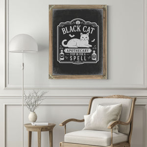 Lucky Black Cat Sign Halloween wall art in a styled room