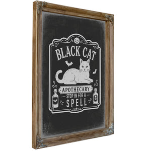 Lucky Black Cat Sign Halloween wall art, Verdigris frame