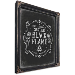 Black Flame Sign Halloween wall art, Ebony frame
