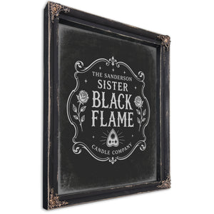 Black Flame Sign Halloween wall art, Ebony frame
