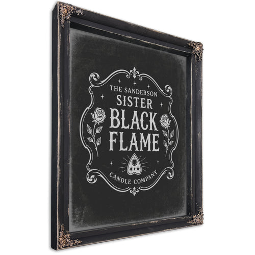 Black Flame Sign Halloween wall art, Ebony frame