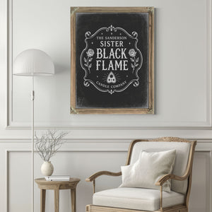 Black Flame Sign Halloween wall art in a styled room