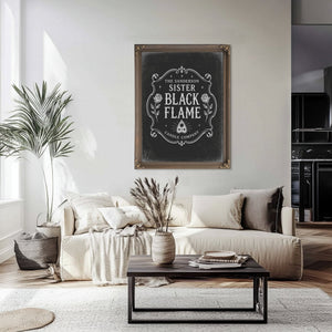Black Flame Sign Halloween wall art in a styled room