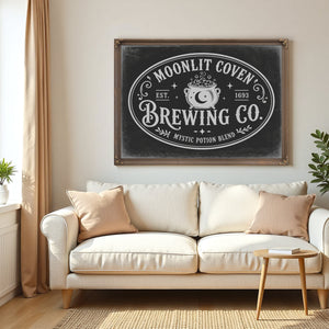 Witches Brewing Co Sign Halloween wall art in a styled room
