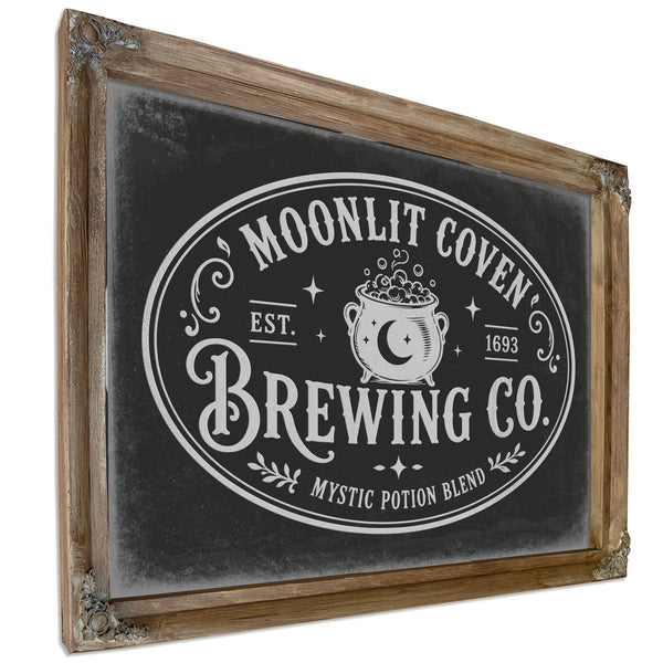 Witches Brewing Co Sign Halloween wall art, Verdigris frame