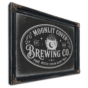 Witches Brewing Co Sign Halloween wall art, Ebony frame