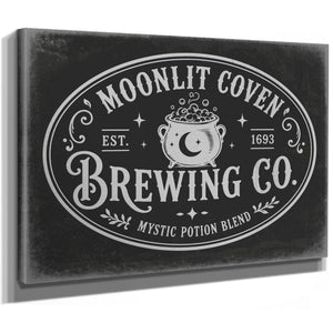 Witches Brewing Co Sign Halloween wall art, stretched canvas
