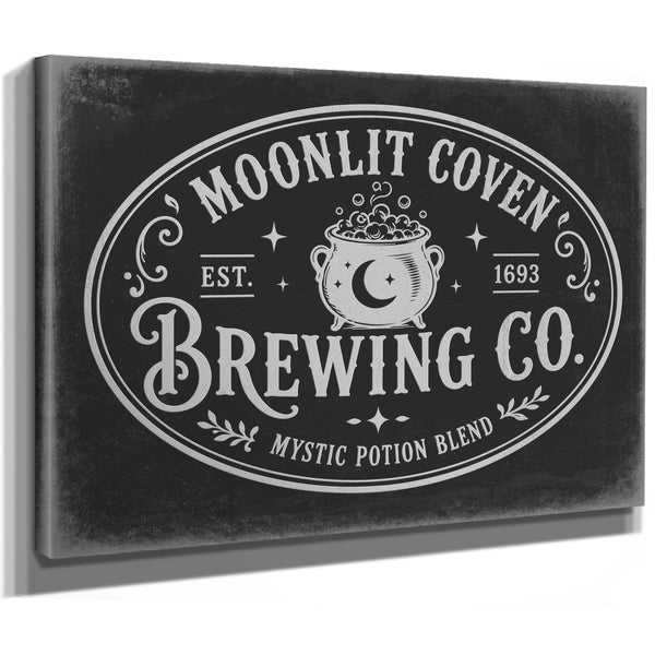 Witches Brewing Co Sign Halloween wall art, stretched canvas