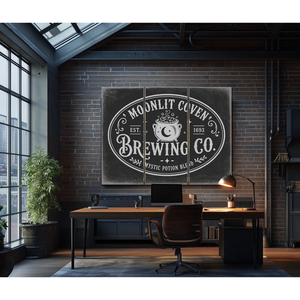 Witches Brewing Co Sign Halloween wall art in a styled room