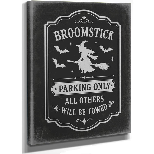 Broomstick Parking Sign Halloween wall art, stretched canvas