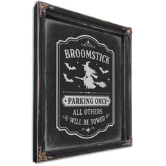 Broomstick Parking Sign Halloween wall art, Ebony frame