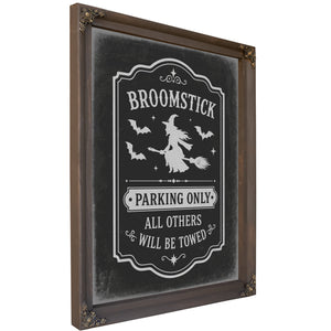 Broomstick Parking Sign Halloween wall art, Bourbon frame