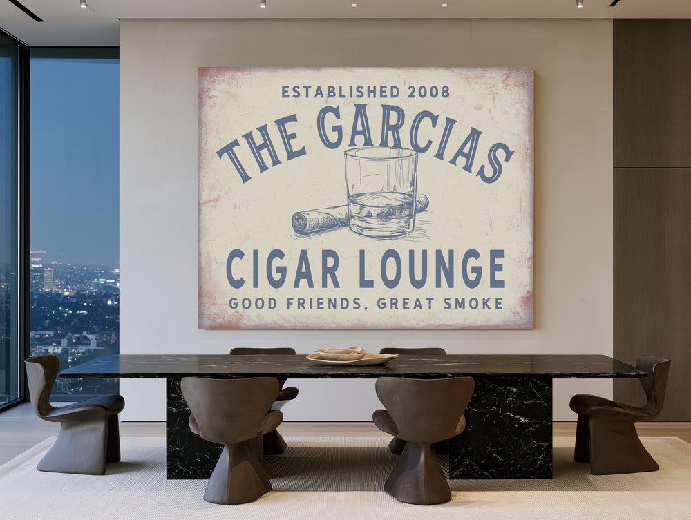 Personalized Cigar Lounge Sign, Good Friends, Great Smoke, Est. Year, image 1