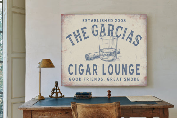 Personalized Cigar Lounge Sign, Good Friends, Great Smoke, Est. Year, image 2