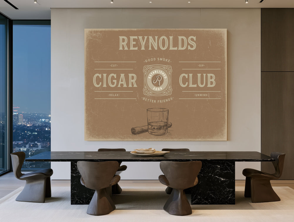 Personalized Cigar Club Sign, Est. Year, Tan, image 1