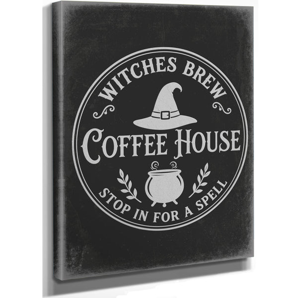 Haunted Coffee House Sign Halloween wall art, stretched canvas