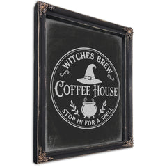 Haunted Coffee House Sign Halloween wall art, Ebony frame
