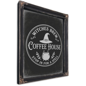 Haunted Coffee House Sign Halloween wall art, Ebony frame