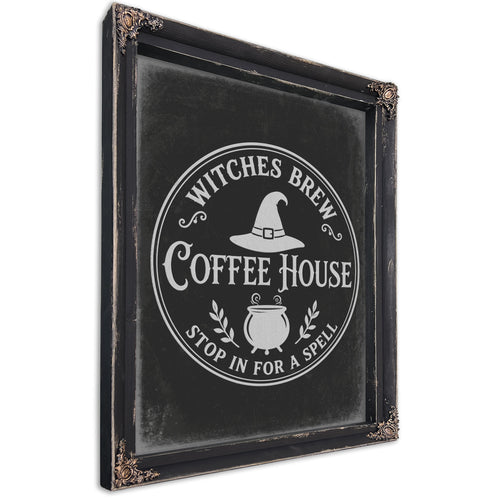Haunted Coffee House Sign Halloween wall art, Ebony frame