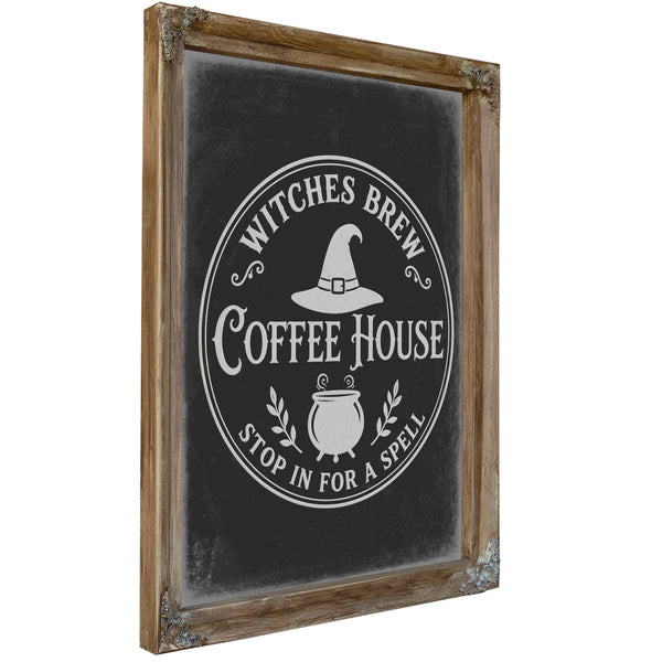 Haunted Coffee House Sign Halloween wall art, Verdigris frame