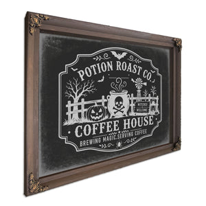 Haunted Coffee House Sign Halloween wall art, Bourbon frame