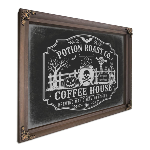Haunted Coffee House Sign Halloween wall art, Bourbon frame