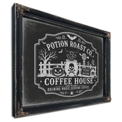 Haunted Coffee House Sign Halloween wall art, Ebony frame