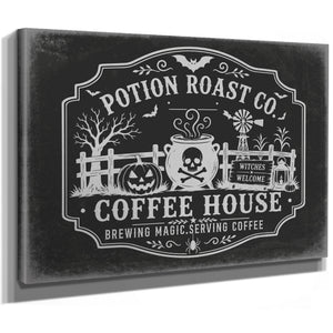 Haunted Coffee House Sign Halloween wall art, stretched canvas