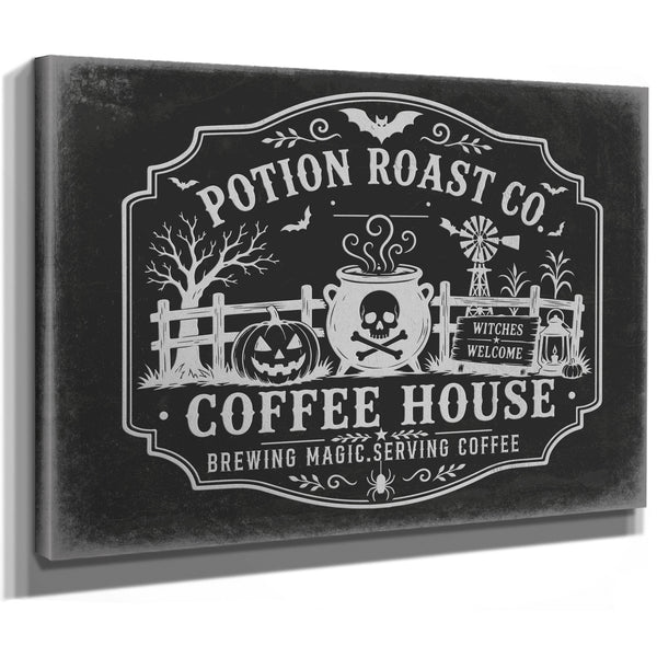 Haunted Coffee House Sign Halloween wall art, stretched canvas