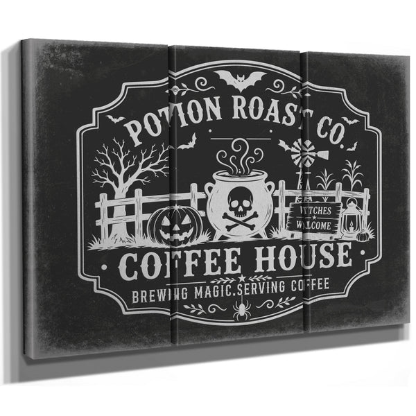 Haunted Coffee House Sign Halloween wall art in a styled room