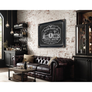Haunted Coffee House Sign Halloween wall art in a styled room
