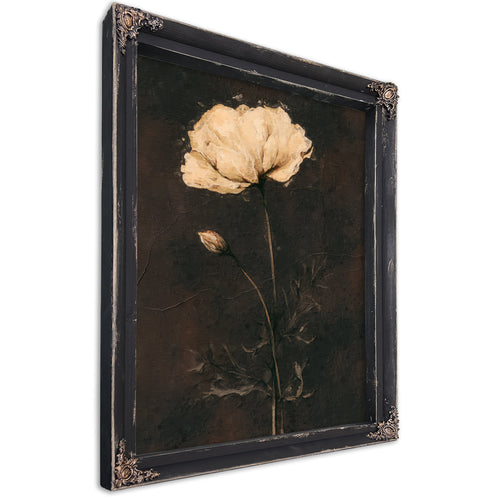 White Bloom Emerging From Deep Shadow, Large Textured Wall Art, Floral Wall Art, Mixed Media Acrylic Canvas