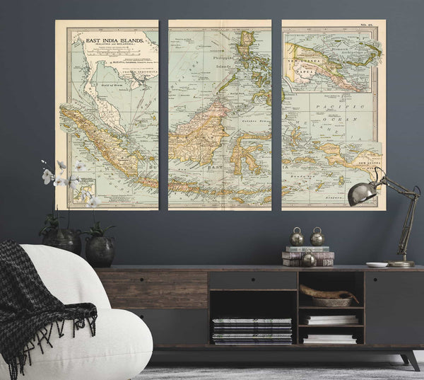 Framed East India Islands (Malaysia and Melanesia) Vintage Map - Ornate Embellishment Frame with Print