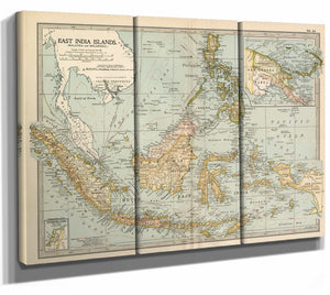 Framed East India Islands (Malaysia and Melanesia) Vintage Map - Ornate Embellishment Frame with Print