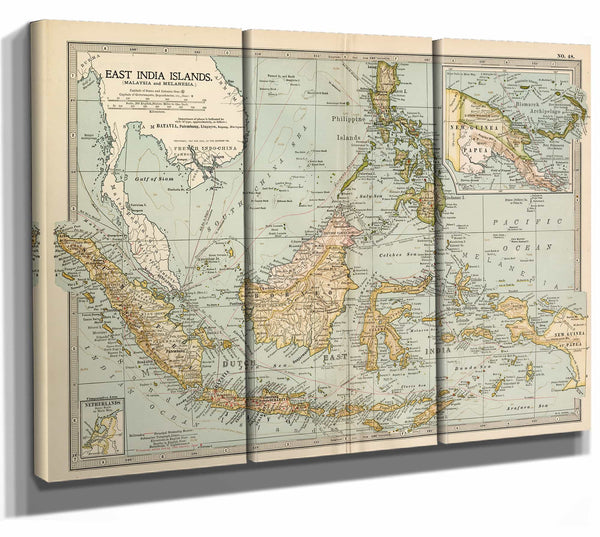 Framed East India Islands (Malaysia and Melanesia) Vintage Map - Ornate Embellishment Frame with Print