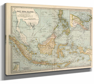 Framed East India Islands (Malaysia and Melanesia) Vintage Map - Ornate Embellishment Frame with Print