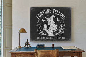 Fortune Telling Sign Halloween wall art in a styled room