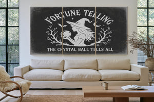 Fortune Telling Sign Halloween wall art in a styled room