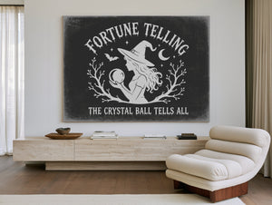 Fortune Telling Sign Halloween wall art in a styled room