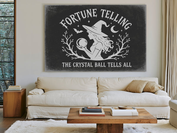 Fortune Telling Sign Halloween wall art in a styled room