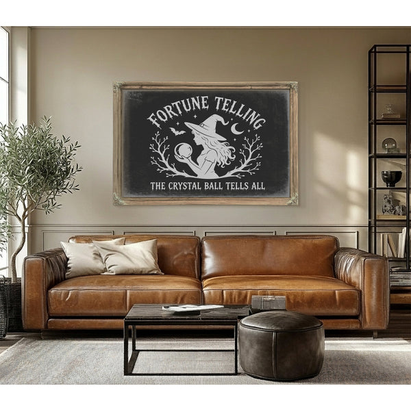 Fortune Telling Sign Halloween wall art in a styled room