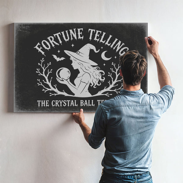 Fortune Telling Sign Halloween wall art in a styled room
