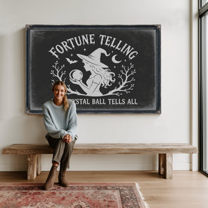 Fortune Telling Sign Halloween wall art in a styled room