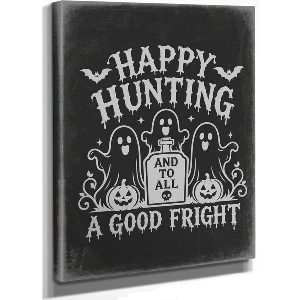 Happy Haunting Sign Halloween wall art, stretched canvas